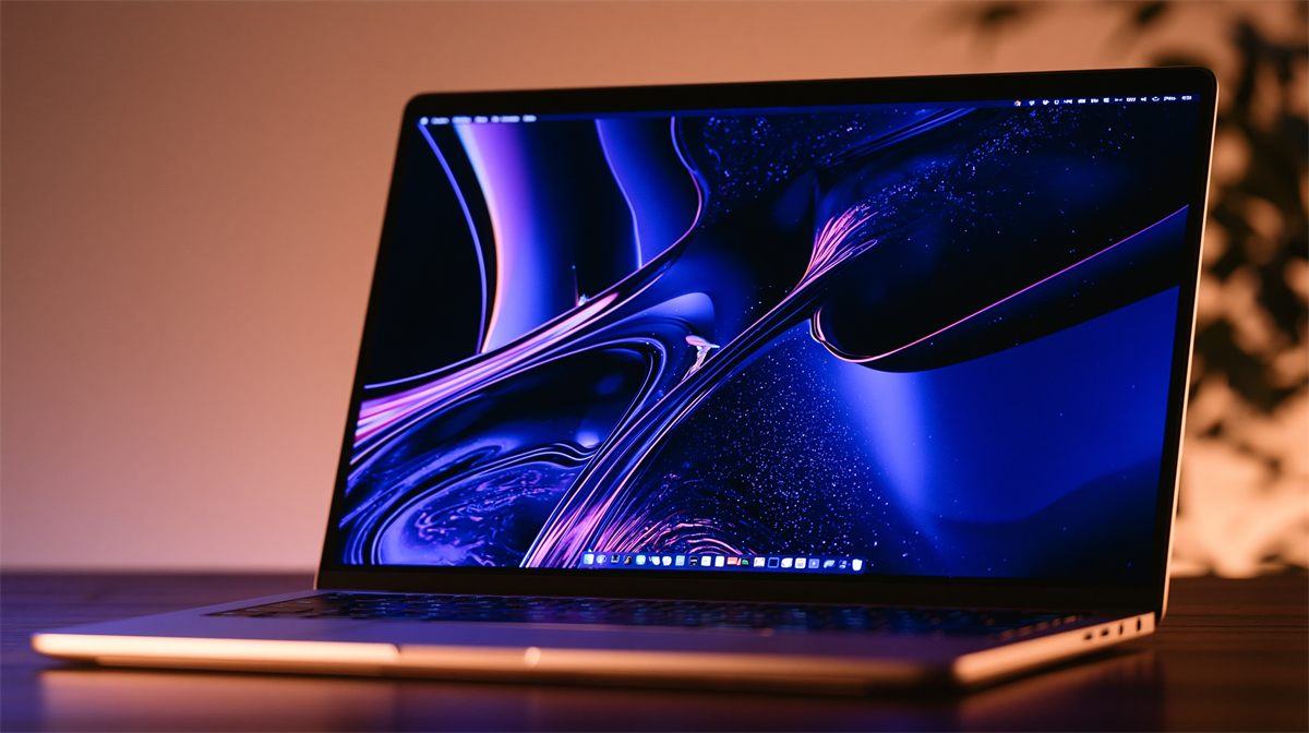 Laptop con schermo dai toni viola