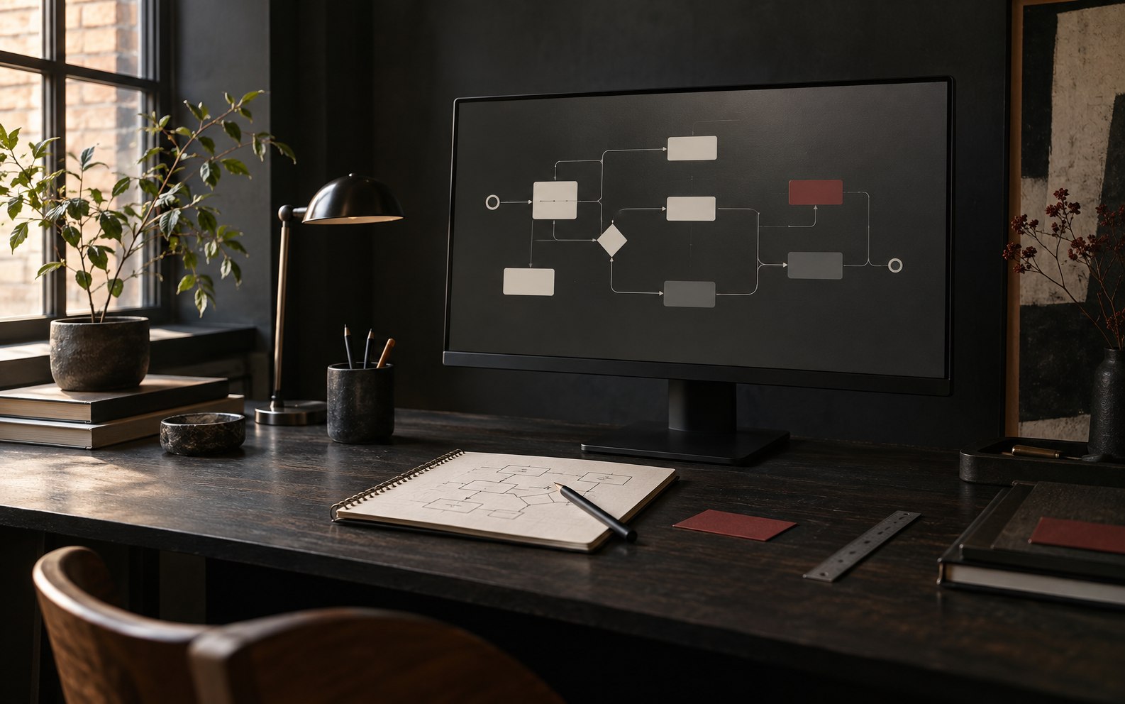 Monitor with a conversational flow and a planning notebook